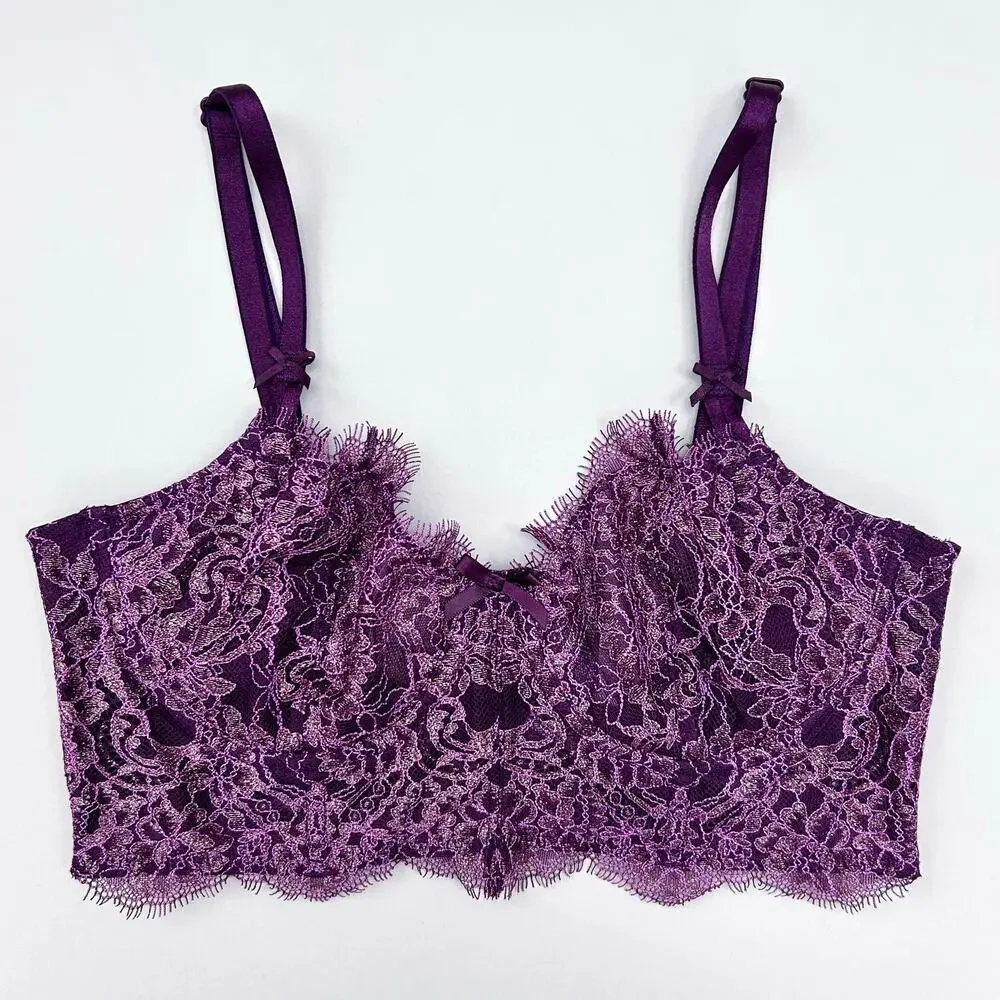 Victoria's Secret Dream Angels Push-Up Without Padding Purple Gold Lace Bra 32D